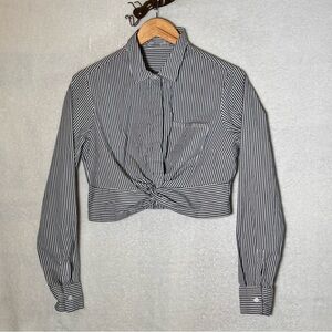 ALCOTT collared striped crop top blouse size XL